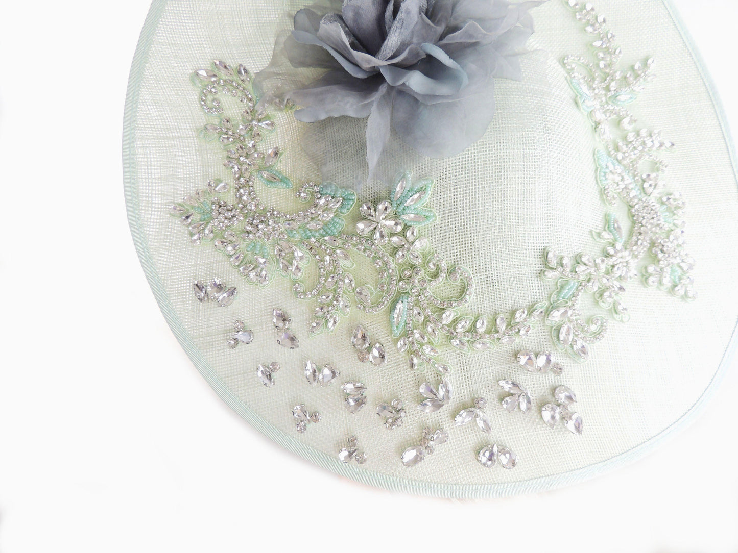 Kat Bespoke Jeweled Crystal Large Saucer Fascinator Hat