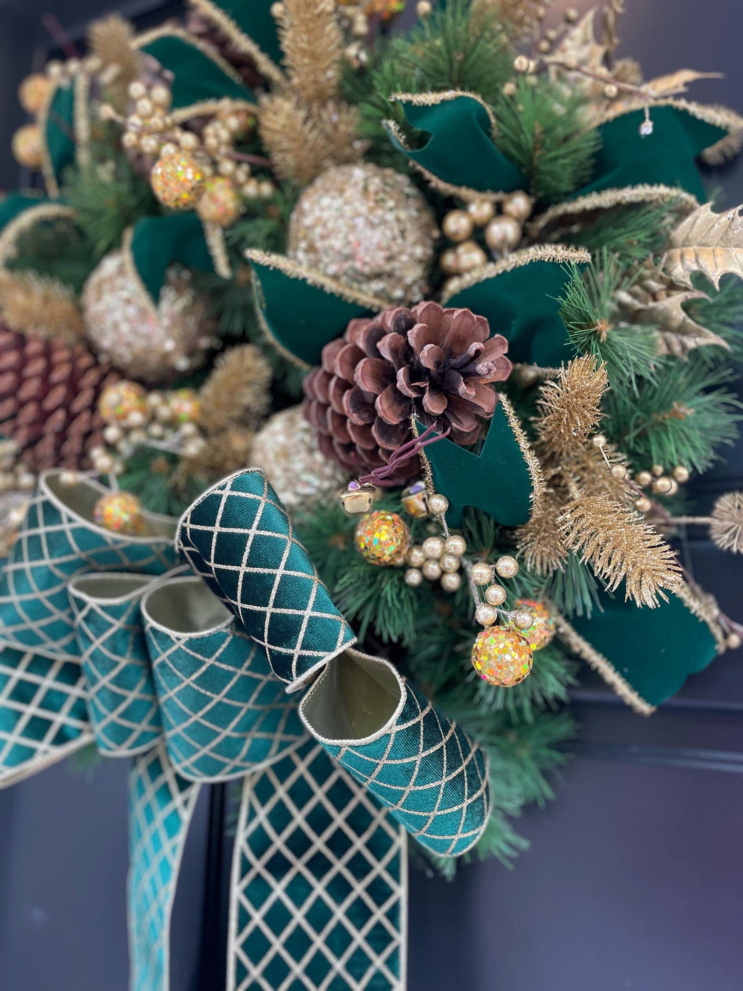 Green Gold XL Christmas Front Door Wreath Traditional Elegant Porch Holiday House Home Decor Decoration Glam Winter Swag Designer Unique - Hats By Cressida