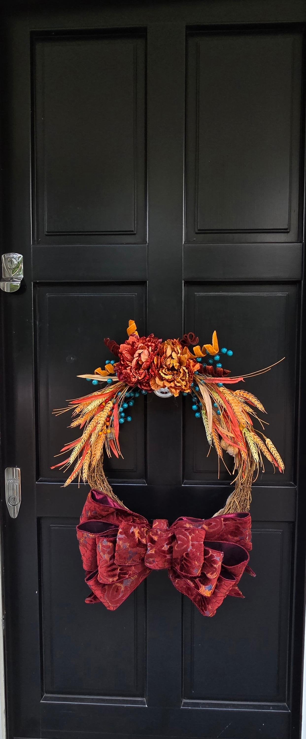 Orange Teal Autumn Fall Orange Harvest Front Door Wreath Luxury Rustic Wall Porch Hanger House Home Decor Decorations Thanksgiving Glam Boho - Hats By Cressida