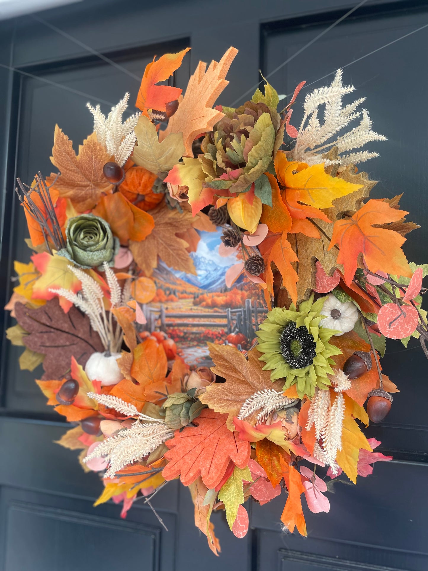 Fall Wreath for Front Door – 45cm Autumn Pumpkin & Sunflower Farmhouse Harvest Wreath