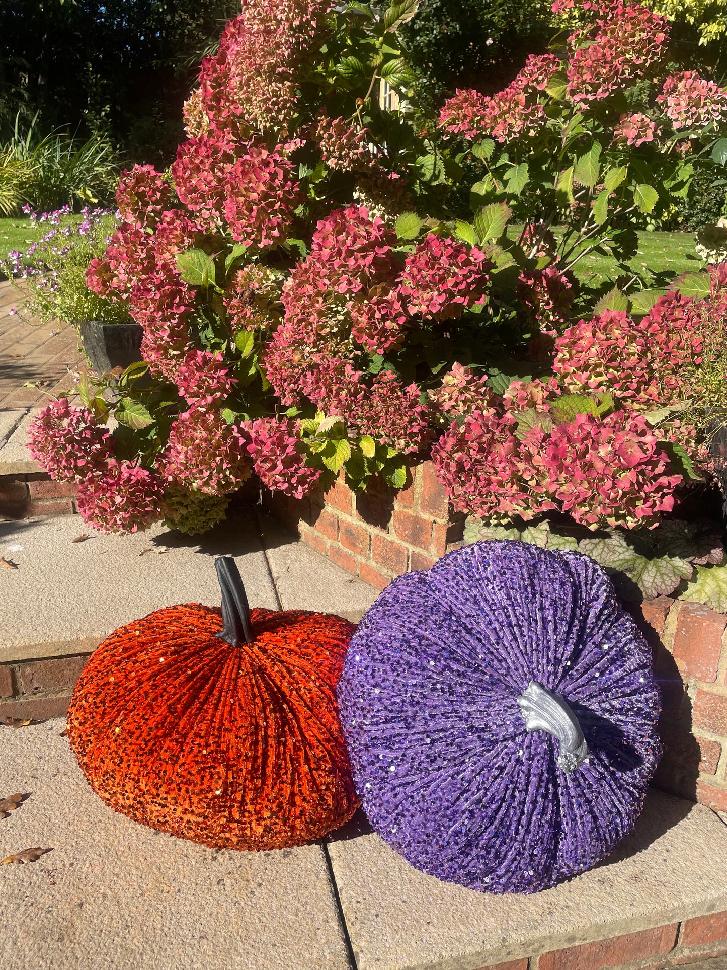 Extra Large Sparkly Velvet Sequin Pumpkin with Real Stem
