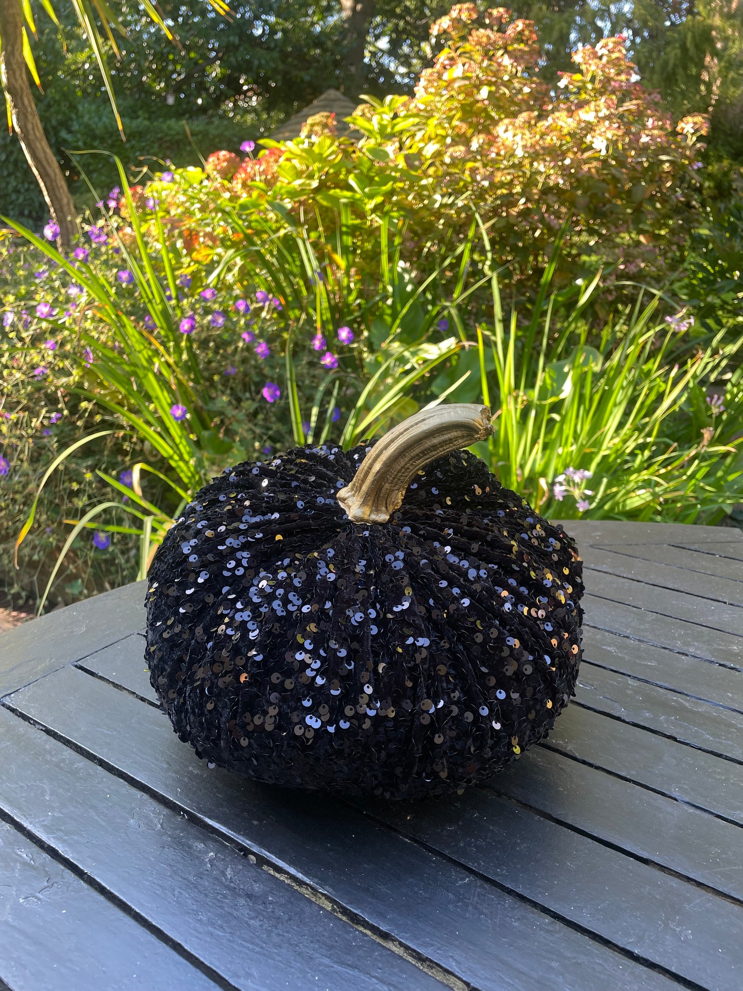 Extra Large Sparkly Velvet Sequin Pumpkin with Real Stem