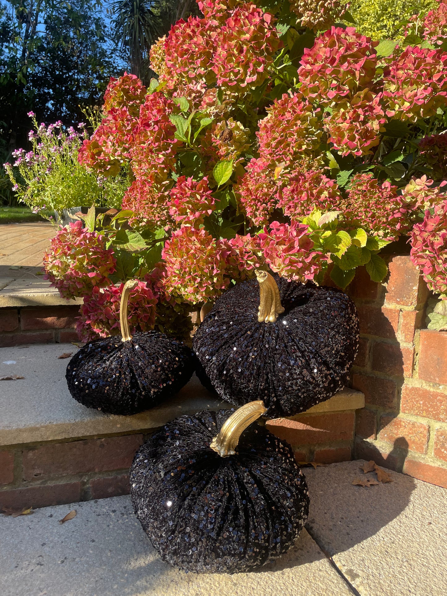 Extra Large Sparkly Velvet Sequin Pumpkin with Real Stem