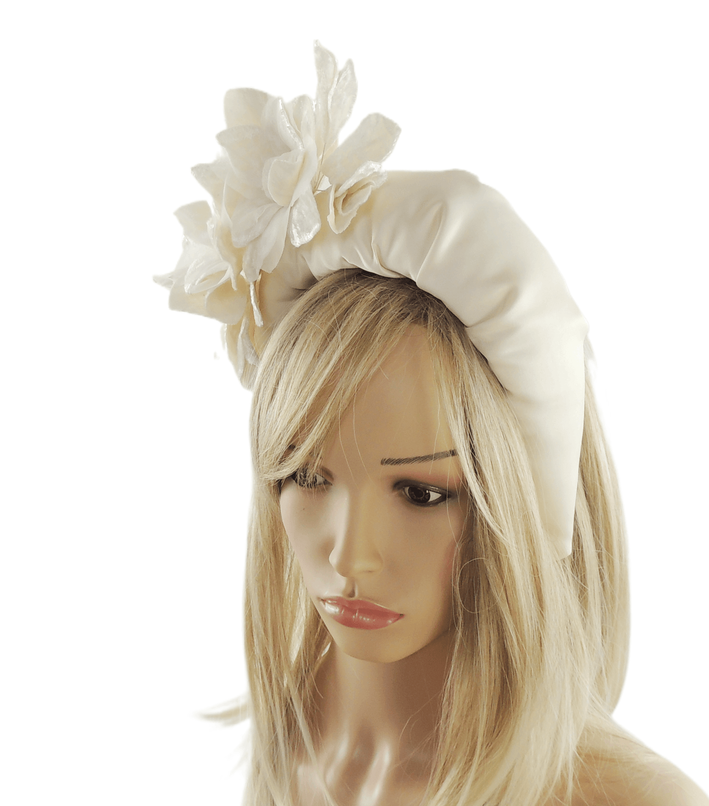 Sabina Velvet Flower Floral Extra Wide Duchess Satin Bridal Headpiece - Hats By Cressida