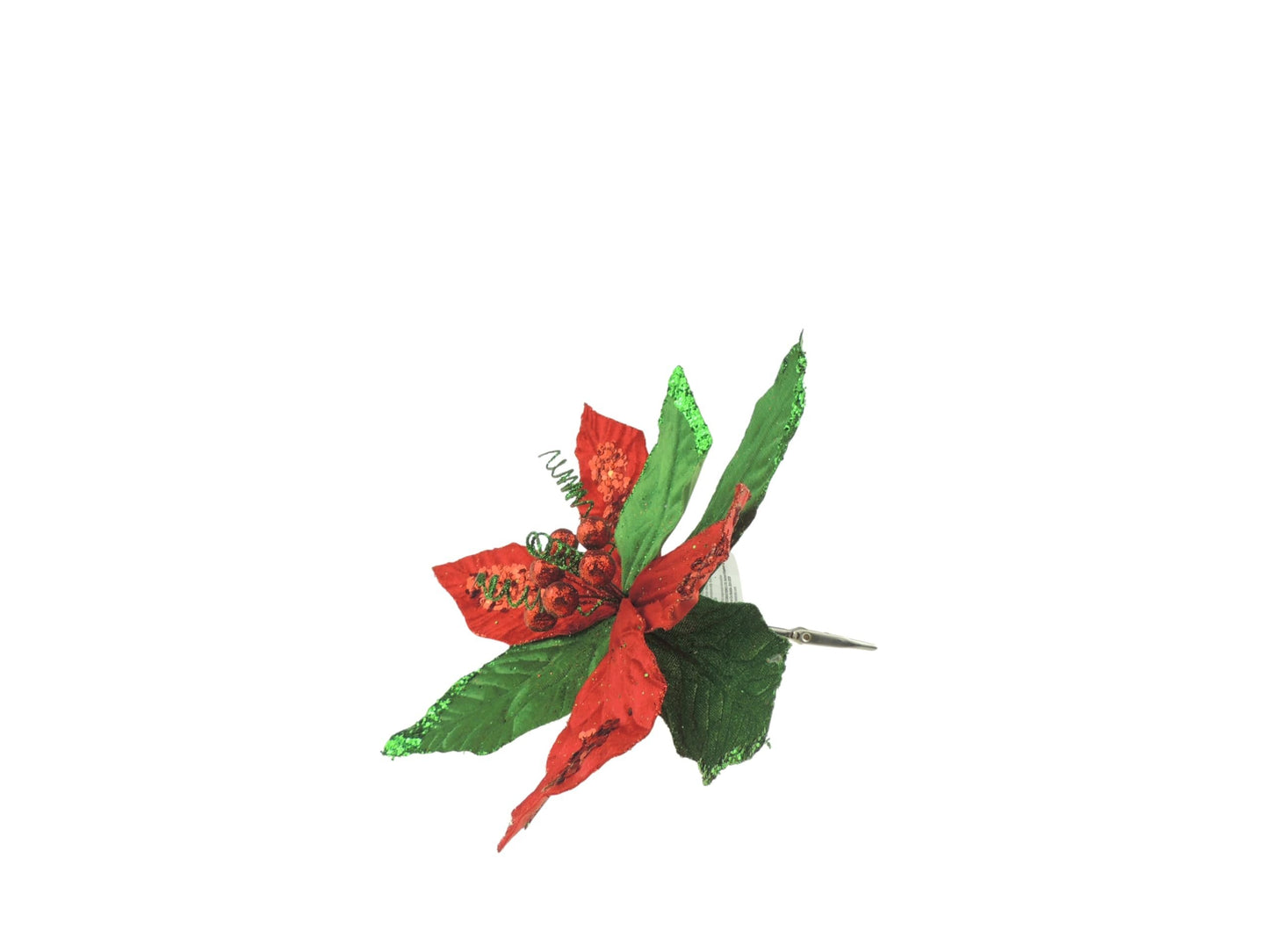 Set of 3 Red Green Velvet Sequin Clip Flower Christmas Tree Floral Pick Stem Ornament Xmas Decor Garland Wreath Decoration Accent Holiday Arrangement - Hats By Cressida