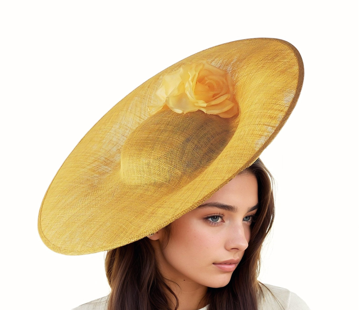 Old Gold Yellow Kentucky Derby Hats Royal Ascot Church Ladies Race Tea Garden Party Wide Brim Wedding Formal Occasion Woman Statement SALE