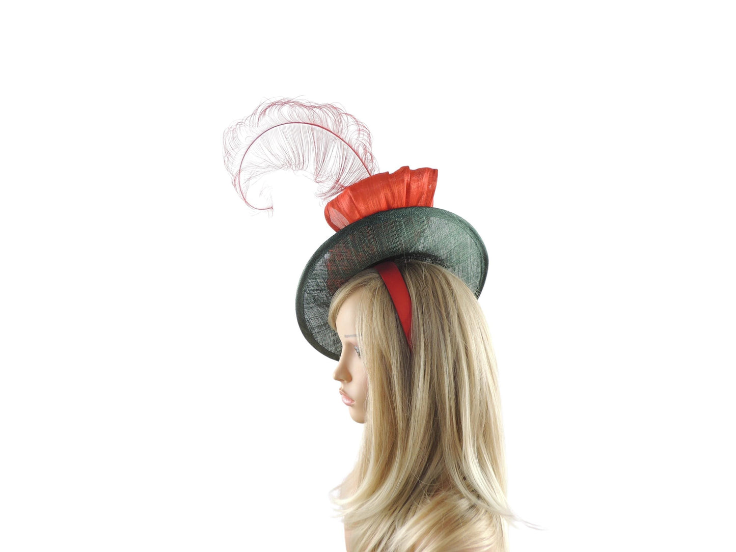 Dark Green Red Kentucky Derby Fascinator Hats Ascot Church Race Tea Garden Party Wedding Occasion Custom Woman Statement Forest Bottle Green