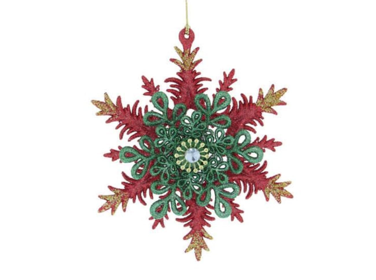 Sparkly Glitter Red Green Gold Glitter Festive Snowflake Hanging Acrylic Christmas Tree Bauble Ornament Xmas Decor Decoration