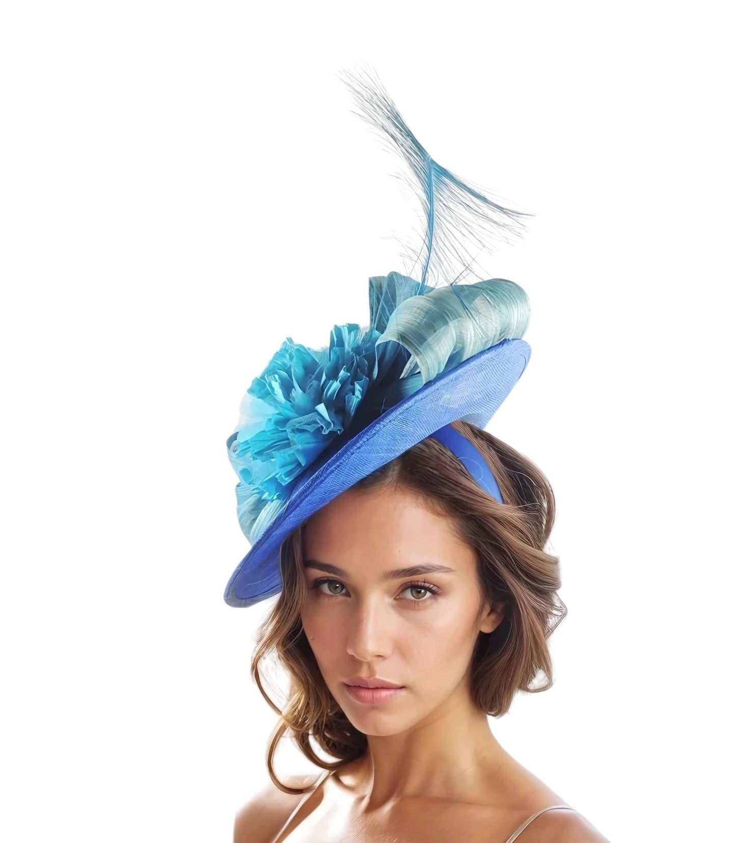 Royal Blue Dark Turquoise Fascinator Hat Kentucky Derby Ascot Wedding Guest Race Day High Tea Society Lunch Custom Designer Hatinator Saucer