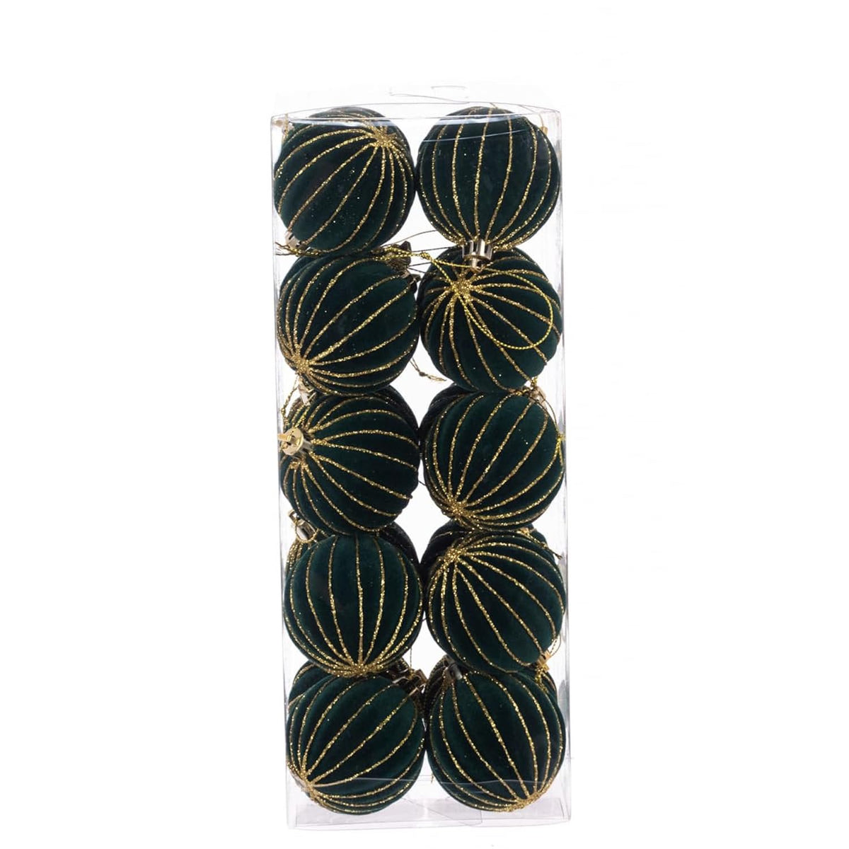 Fancy 6cm Velvet Christmas Tree Baubles Gold Glitter Stripes Pack of 20