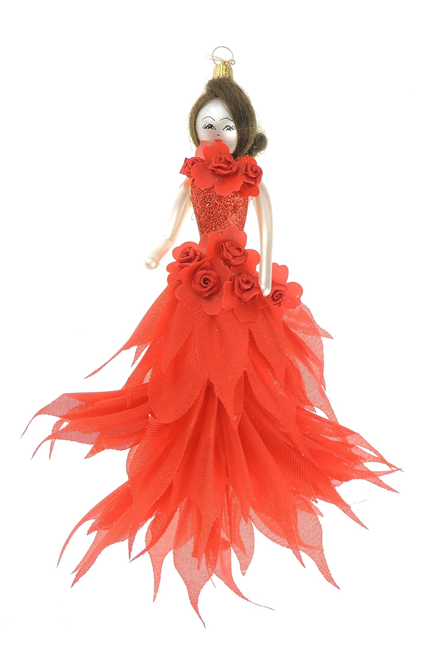 Italian Large Hand Blown Glass Keepsake Christmas Tree Ornament Bauble Red Salsa Dancing Dress