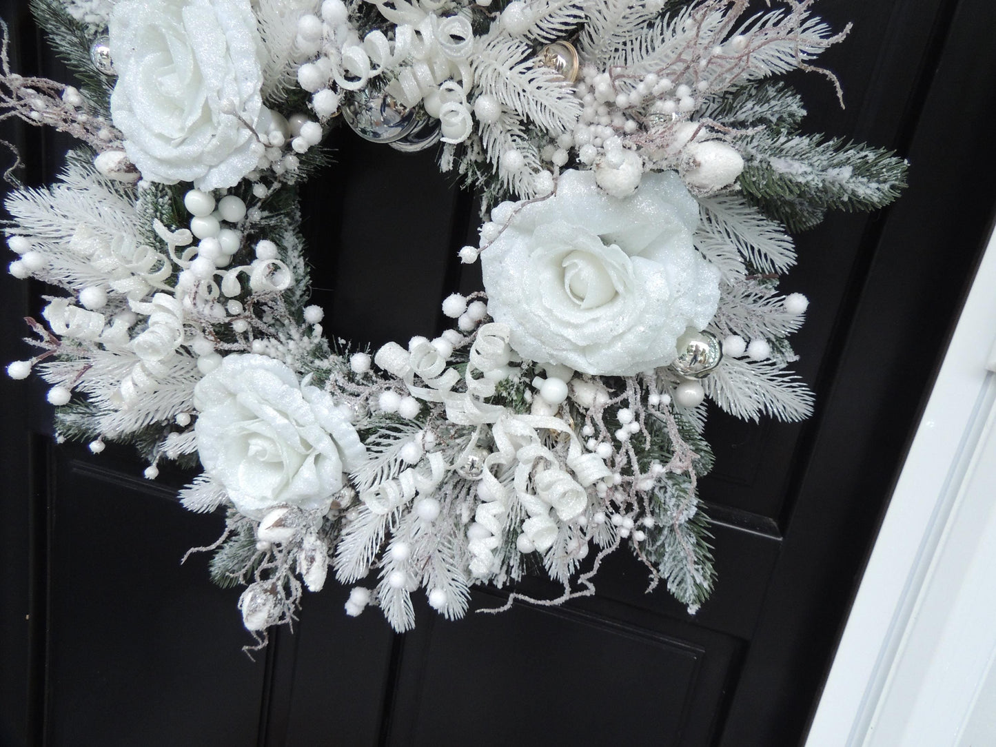 Luxury Christmas Frosted Wreath For Front Door, Fireplace Mantle, Luxury Home Decorations, White Silver Xmas, Winter Decor, Designer Wreath
