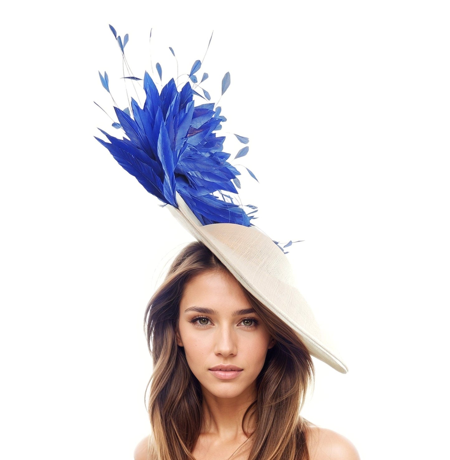 Royal Blue Fascinator Hats For Women,White Kentucky Derby Hat,Sapphire Ascot Hat,Cobalt Wedding Hat,White Tea Party Hat,Fasciantor Headband