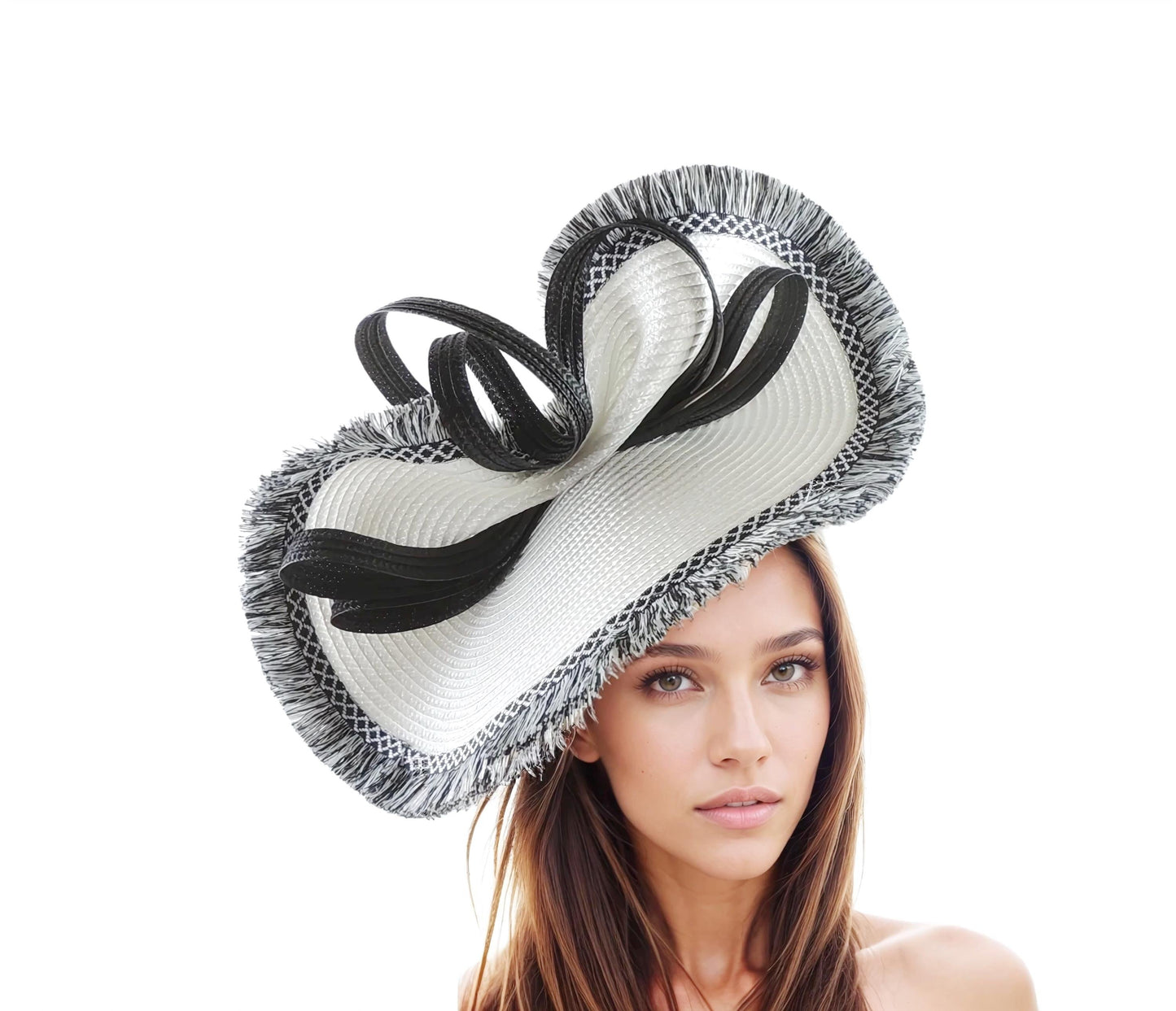 White Black Statement Fascinator Womans Hat Kentucky Derby Oaks Ascot Weddings Garden Cocktail Tea Party Church Hatinator MOther Bride SALE