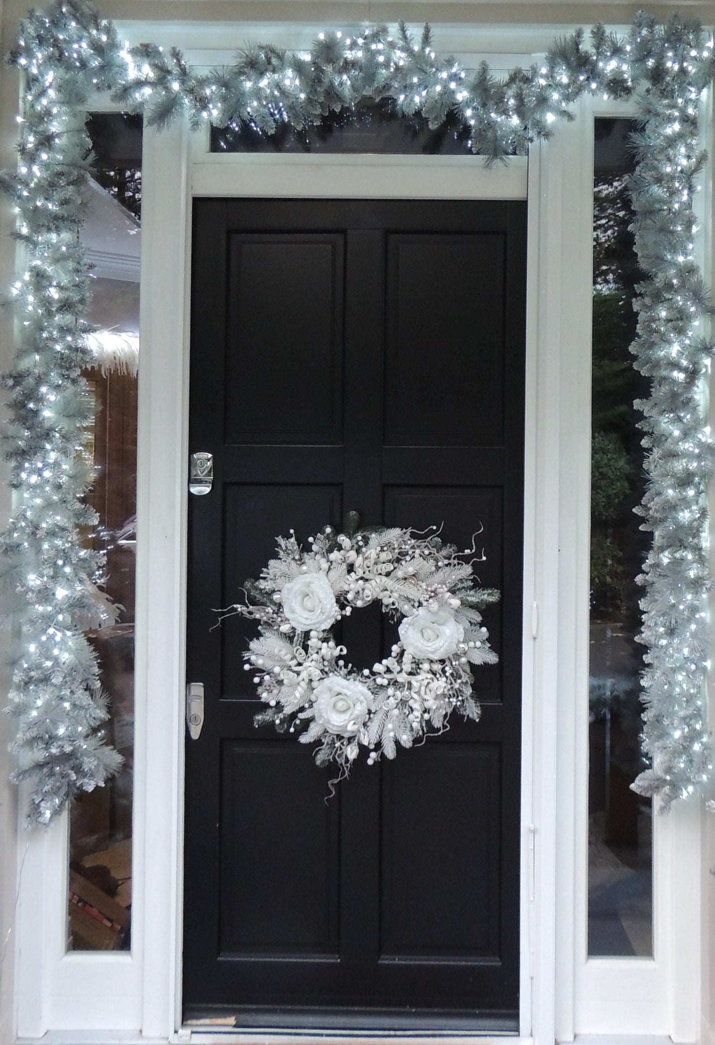 Luxury Christmas Frosted Wreath For Front Door, Fireplace Mantle, Luxury Home Decorations, White Silver Xmas, Winter Decor, Designer Wreath