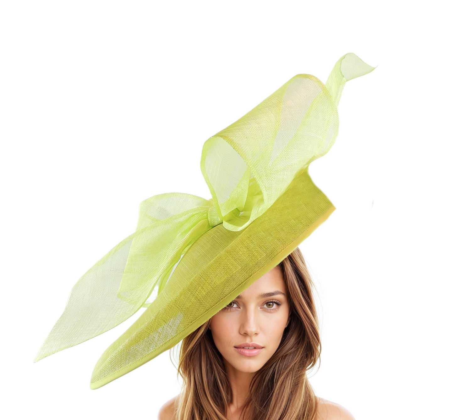 Lime Green Large Statement Kentucky Derby Bow Fascinator Hat Womens Ascot Headwear Hatinator Formal Occasion Saucer Headpiece Headband