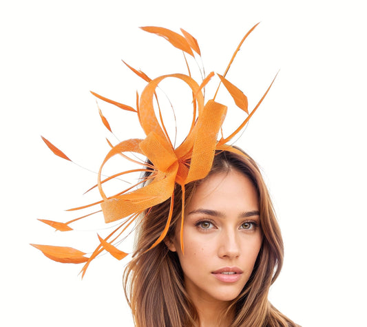Orange Womens Kentucky Derby Royal Ascot Fascinator Hat Garden Tea Party Wedding Headband Cocktail Statement Headpiece Races Formal Ladies
