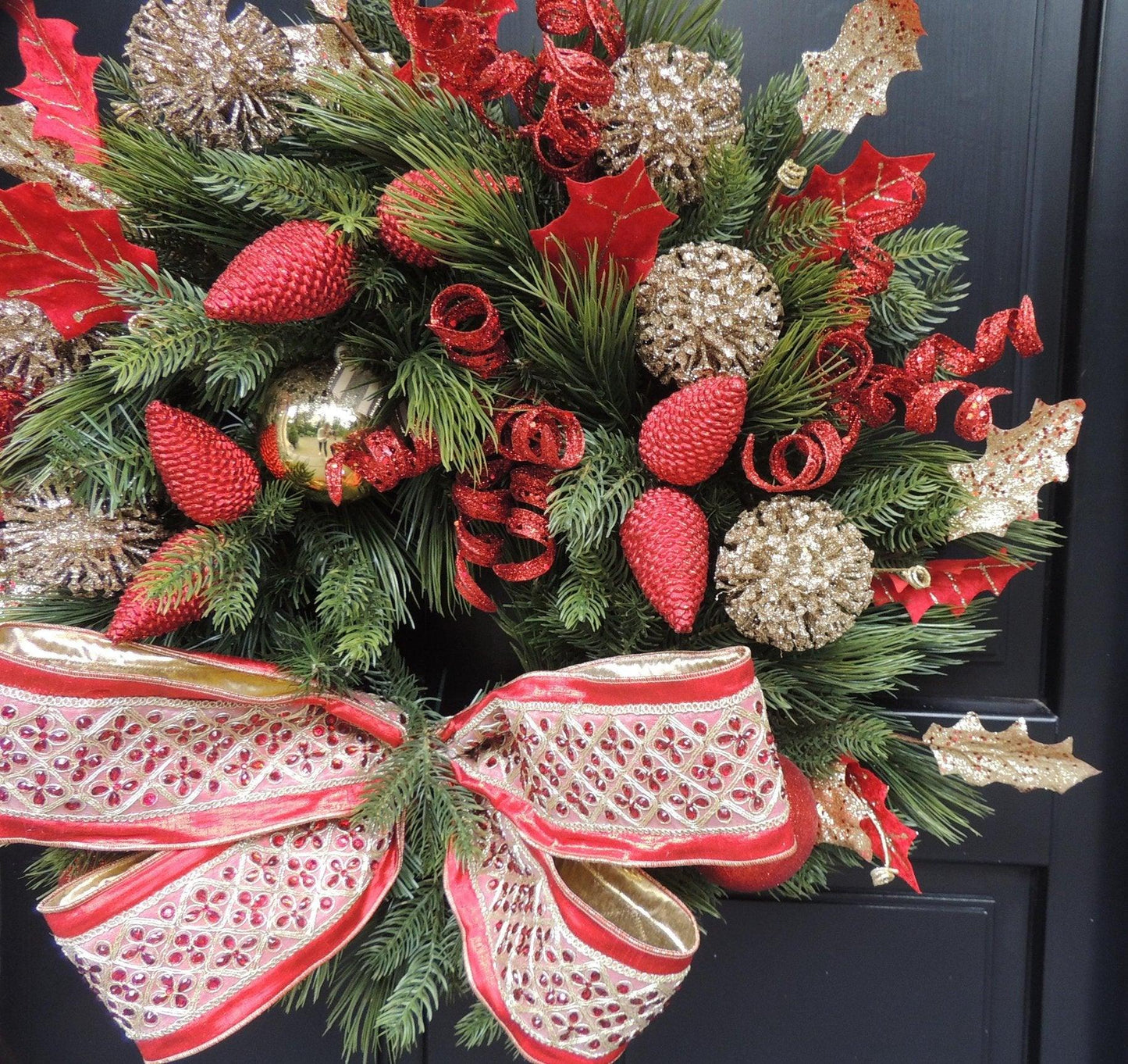 Luxury Christmas Wreath For Front Door, Fireplace Mantle, Luxury Home Decorations, Red Green Xmas, Winter Mantle Decor, Designer Wreath
