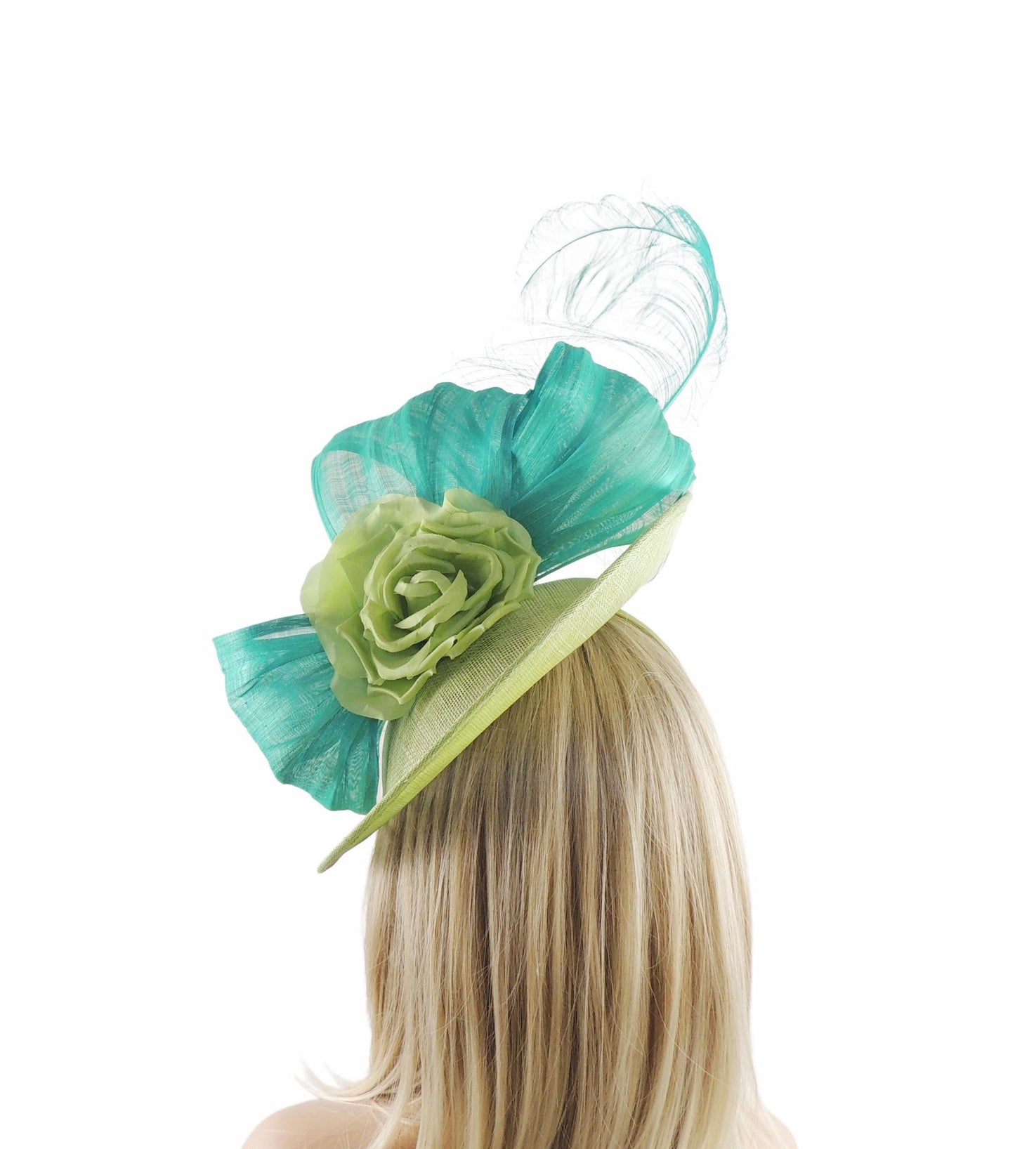 Lime Jade Apple Green Ascot Fascinator Headband Womens Kentucky Derby Hats Feather Headpiece Ladies Day Headwear Wedding Church Feather Race