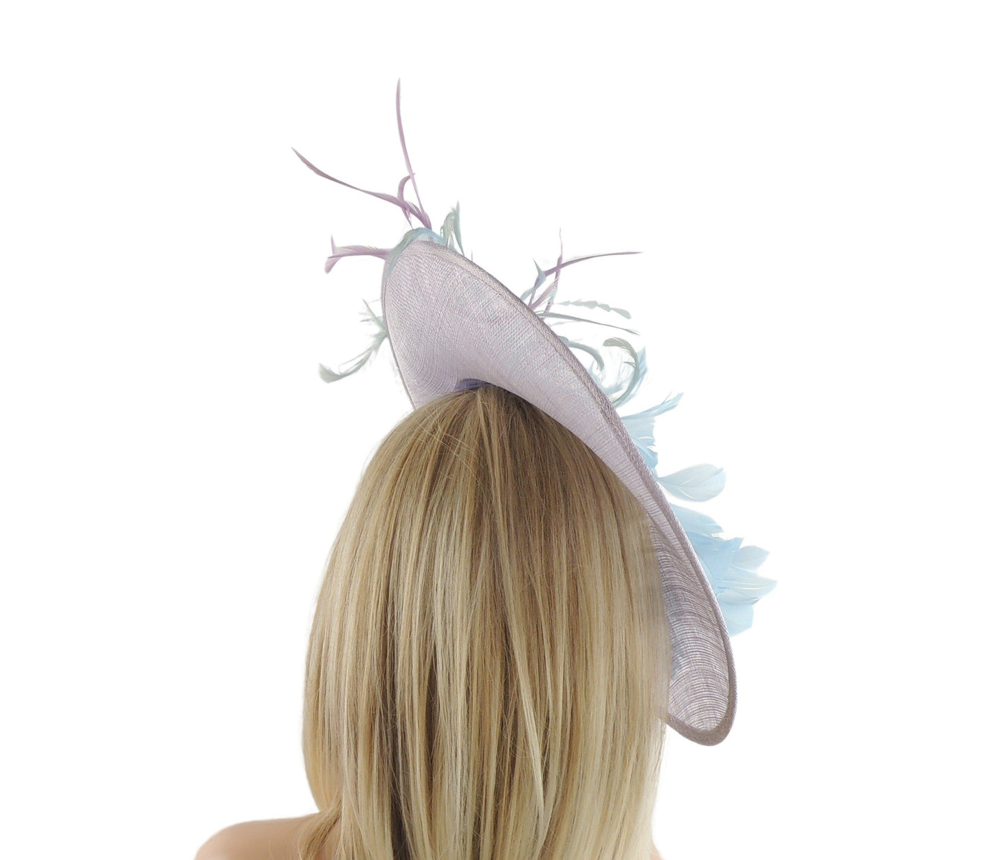 Lilac Baby Blue Derby Fascinator Hat Headband Kentucky Ascot Wedding Tea Party Statement Floral Woman Suacer Platter Powder Blue Lavender