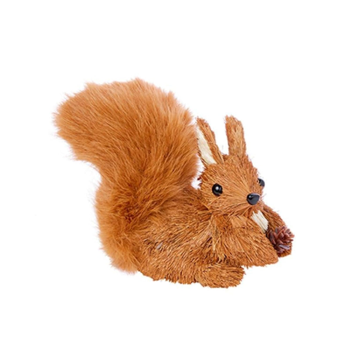 Sitting Rustic Woodland Squirrel Figurine with Fluffy Tail, 15cm