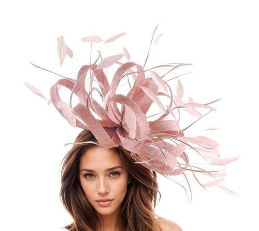 Dusty Pink Statement Hatinator Kentucky Derby Fascinator Womens Ascot Headwear Ladies Day Hats Formal Feather Headpiece High Tea Party Races