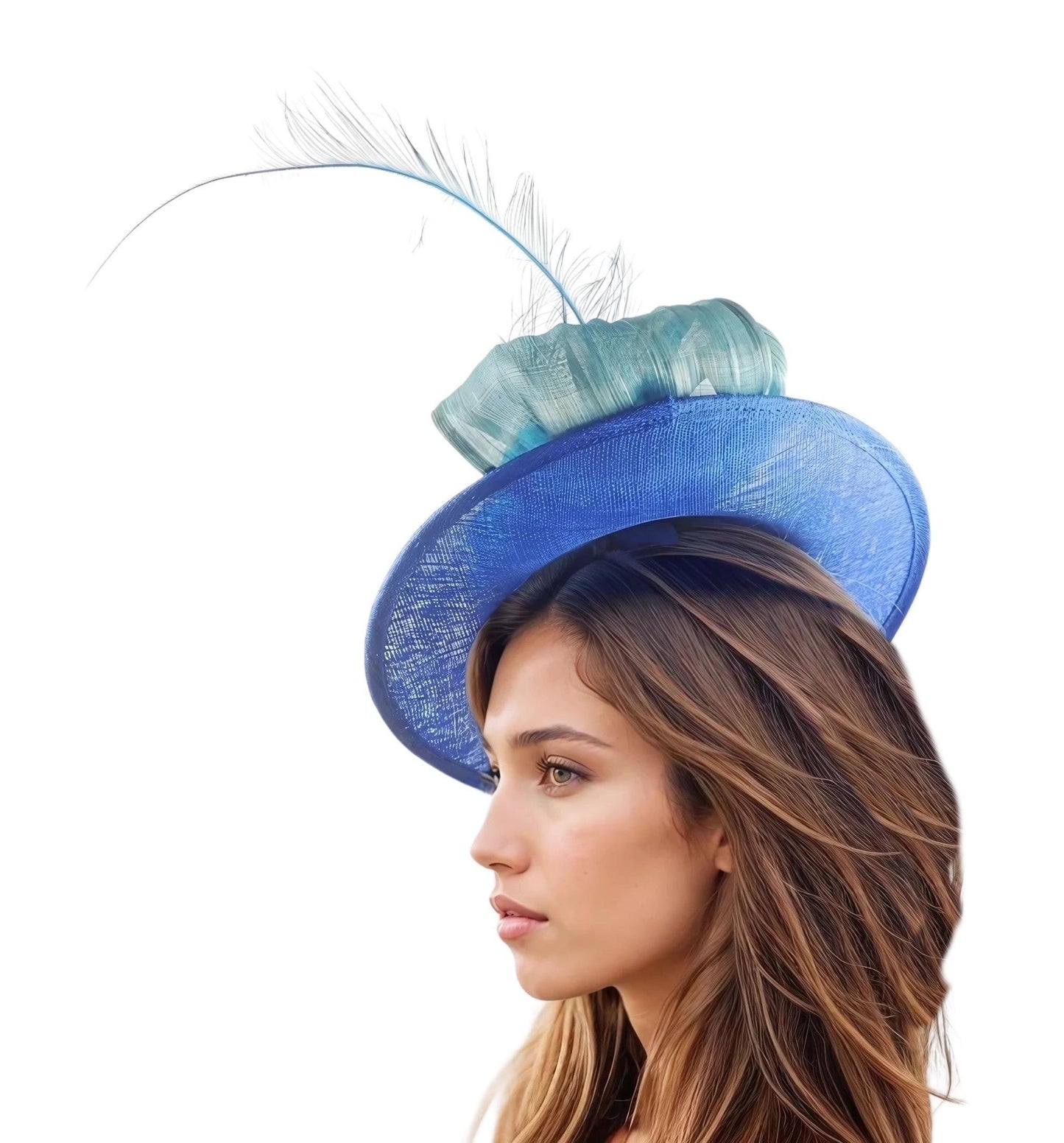 Royal Blue Dark Turquoise Fascinator Hat Kentucky Derby Ascot Wedding Guest Race Day High Tea Society Lunch Custom Designer Hatinator Saucer
