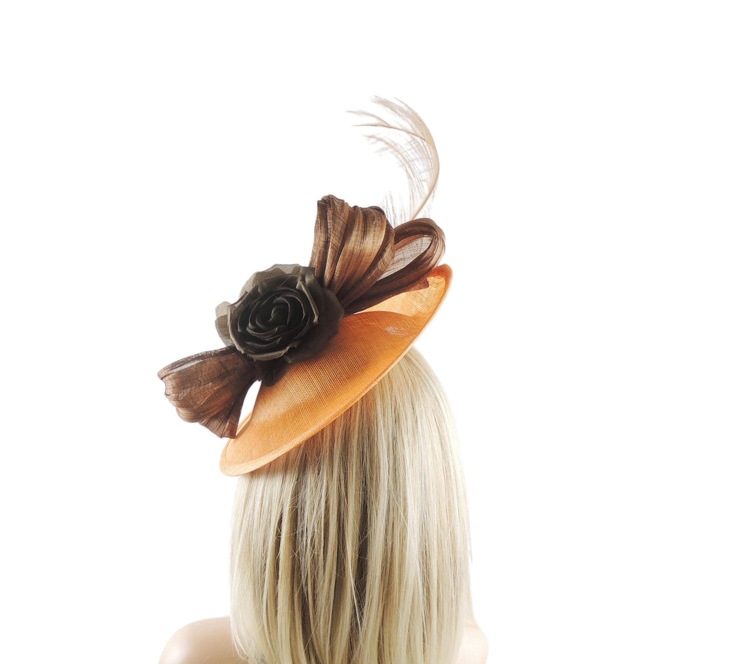 Chocolate Brown Orange Fascinator Hat Headband Kentucky Derby Oaks Wedding Ascot Formal Occasions Hair Bridal Tea Party Cocktail Fancy Dress