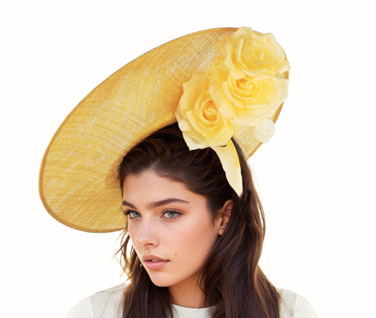 Old Gold Yellow Kentucky Derby Hats Royal Ascot Church Ladies Race Tea Garden Party Wide Brim Wedding Formal Occasion Woman Statement SALE