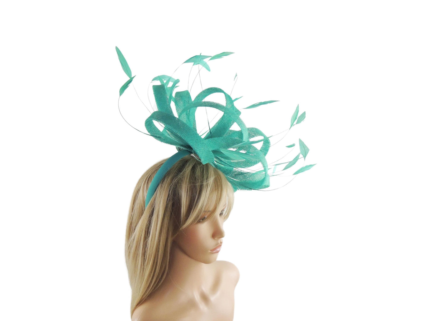 Large Jade Green Apple Feather Statement Fascinator Hatinator Kentucky Derby Oaks Ladies Ascot Weddings Cocktail Party Headpiece Hat SALE