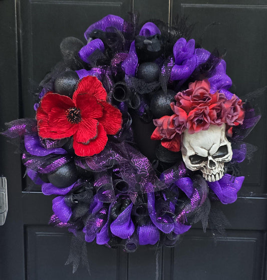Large Halloween Front Door Wreath Spooky Hanger Black Red Purple Creepy Spider Wall Porch Hanger Handmade House Decor Decoration Welcome