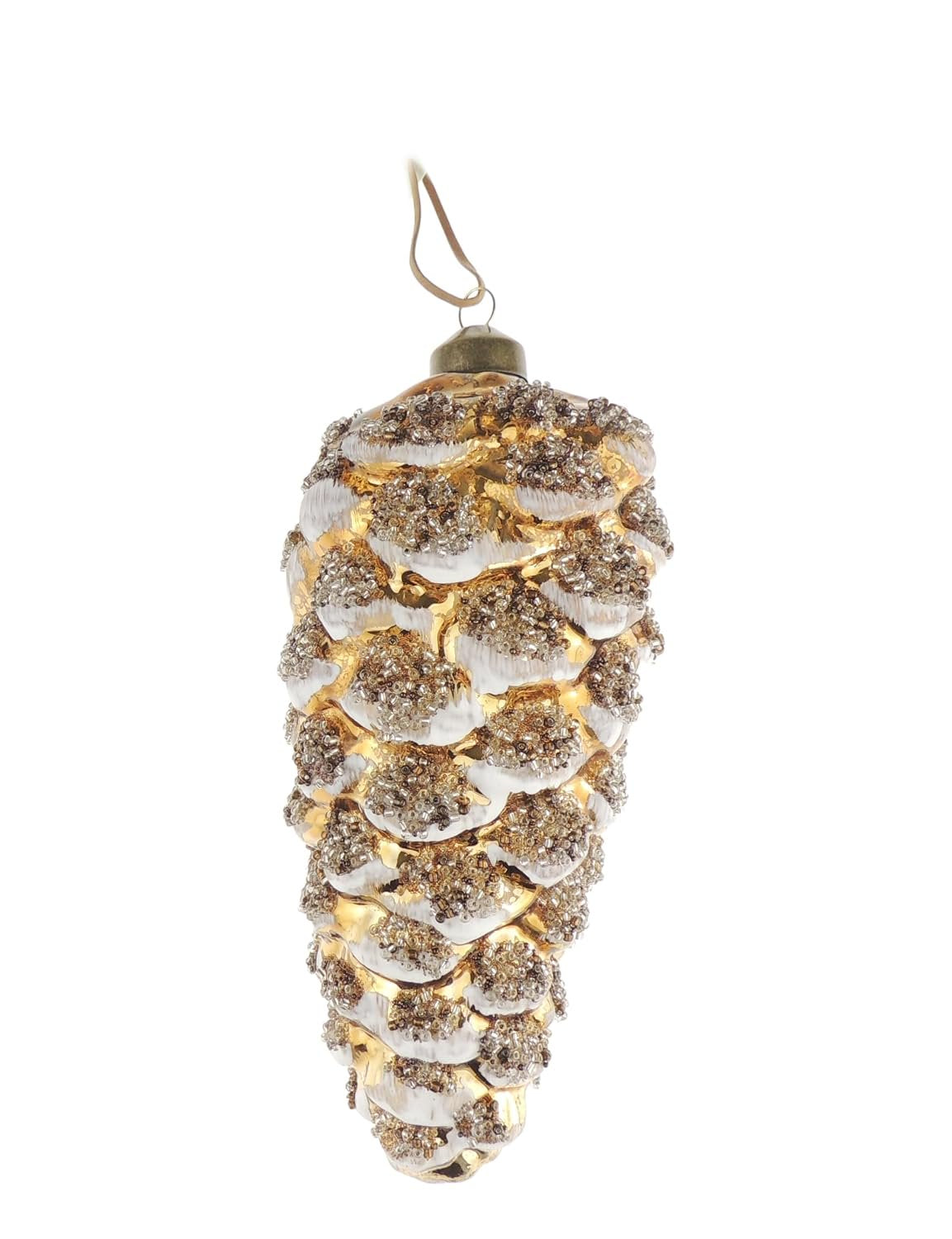 X-Large Brown Snowy GLASS Pinecone Christmas Tree Decoration Ornament