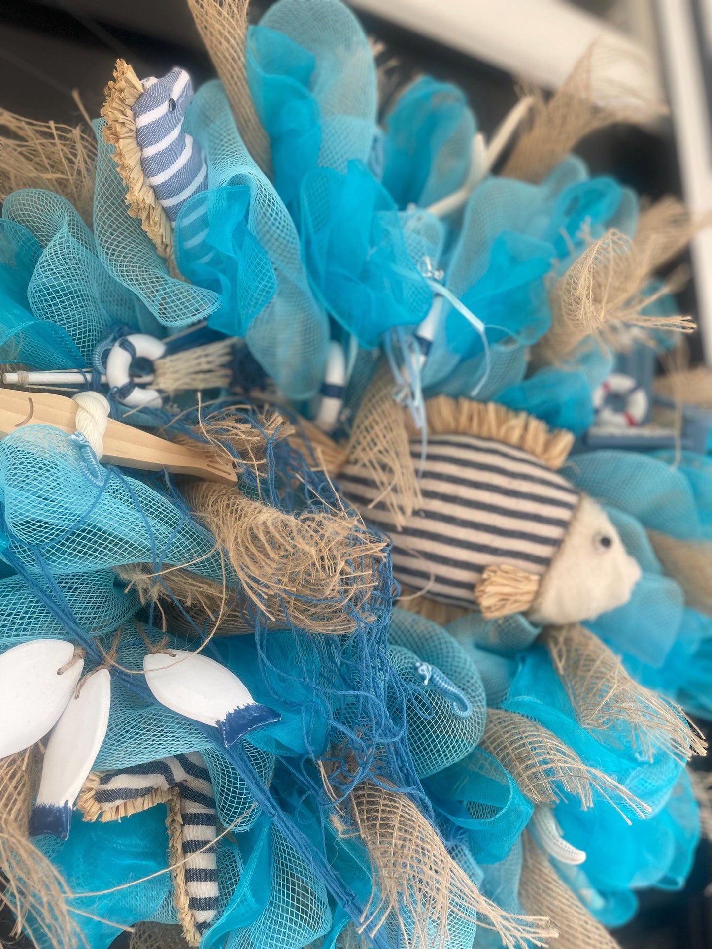 20" Coastal Wreath, Beach House Decor, Nautical Front Door Wreath, Ocean Decor, Lake House Wreath, Seaside Home Decor, Blue Wreath
