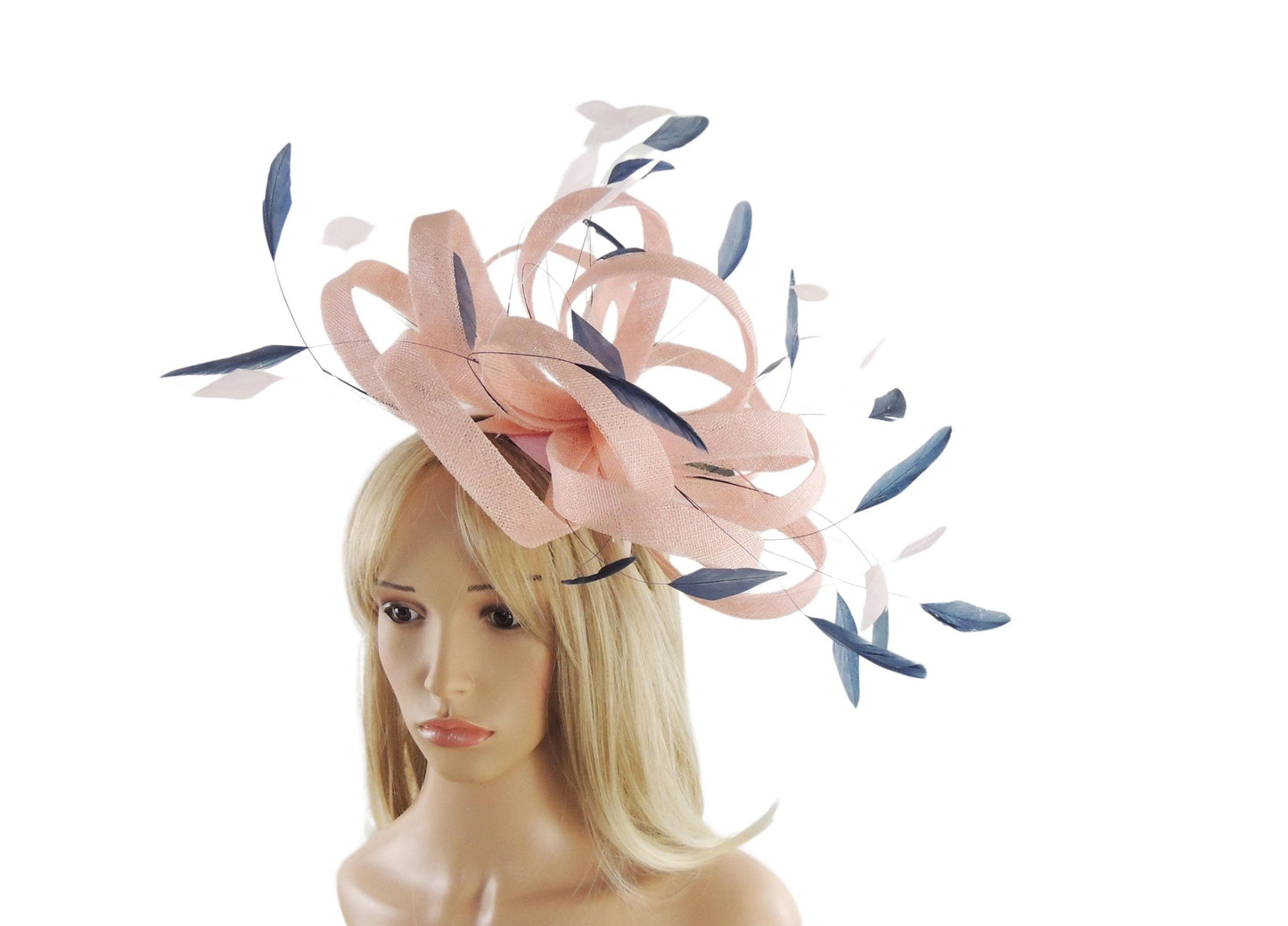 Large Navy Candy Blush Pale Pink Feather Statement Fascinator Hatinator Kentucky KY Ascot Derby Oaks Woman Weddings Lunch Tea Party Hat SALE
