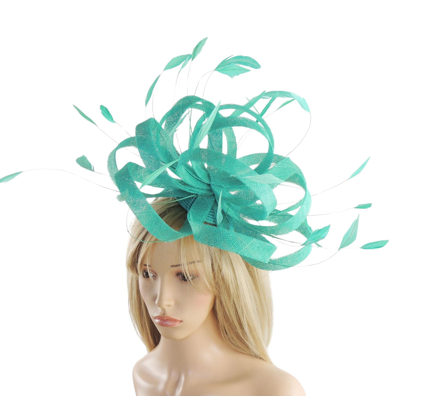 Large Jade Green Apple Feather Statement Fascinator Hatinator Kentucky Derby Oaks Ladies Ascot Weddings Cocktail Party Headpiece Hat SALE