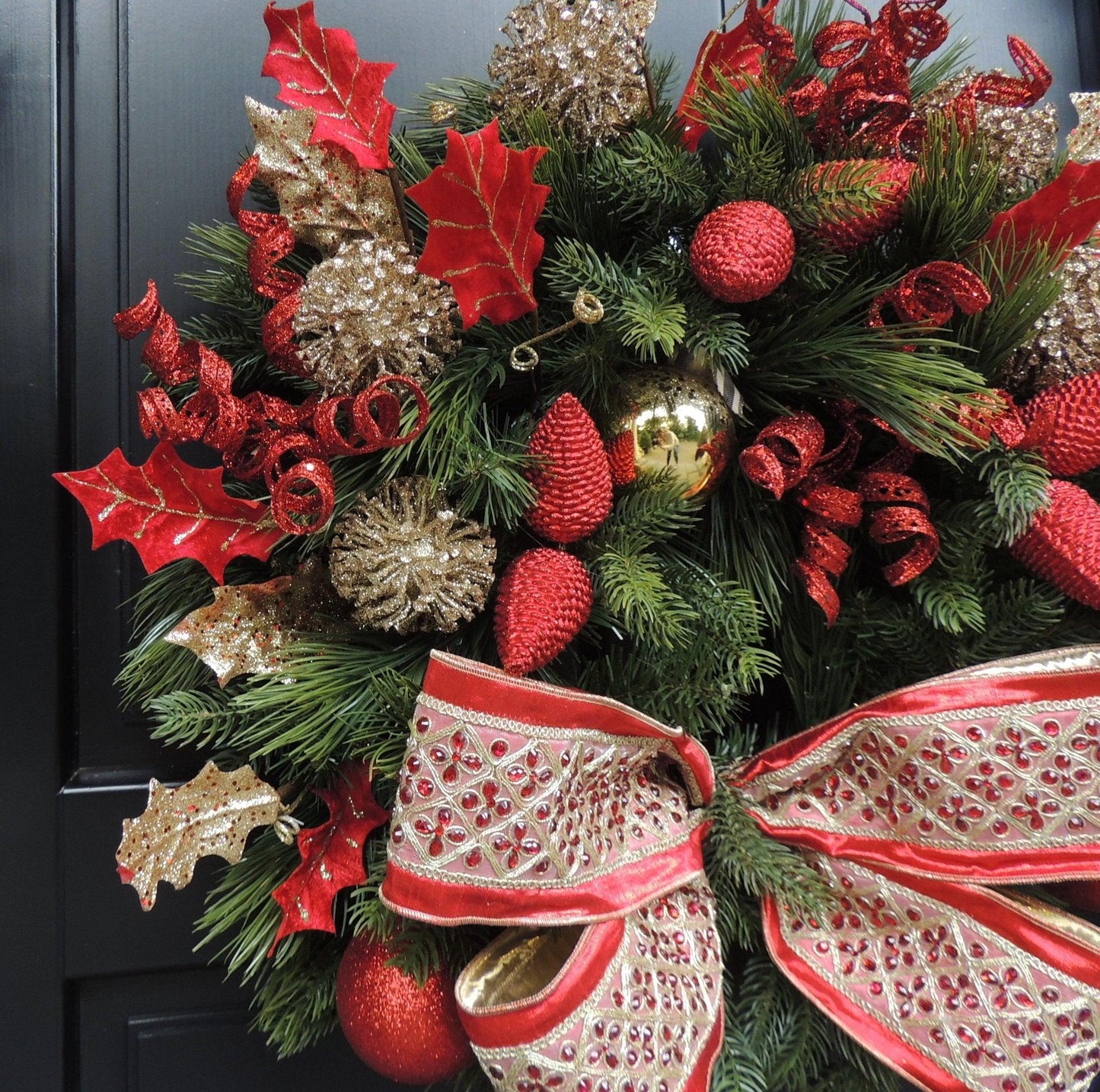 Luxury Christmas Wreath For Front Door, Fireplace Mantle, Luxury Home Decorations, Red Green Xmas, Winter Mantle Decor, Designer Wreath