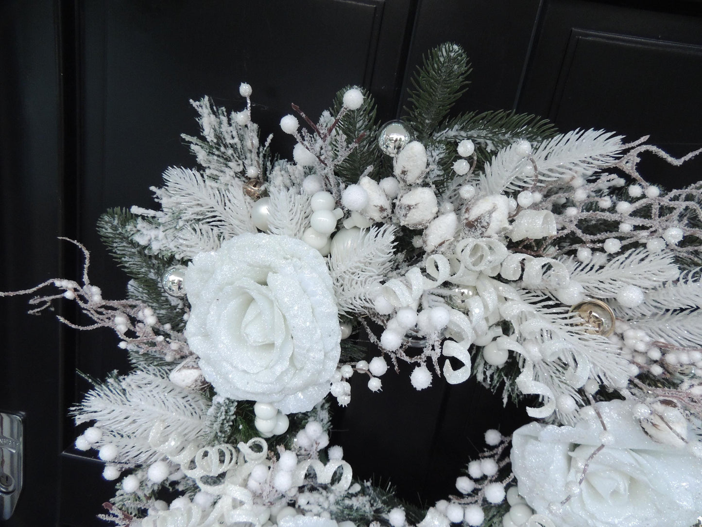 Luxury Christmas Frosted Wreath For Front Door, Fireplace Mantle, Luxury Home Decorations, White Silver Xmas, Winter Decor, Designer Wreath