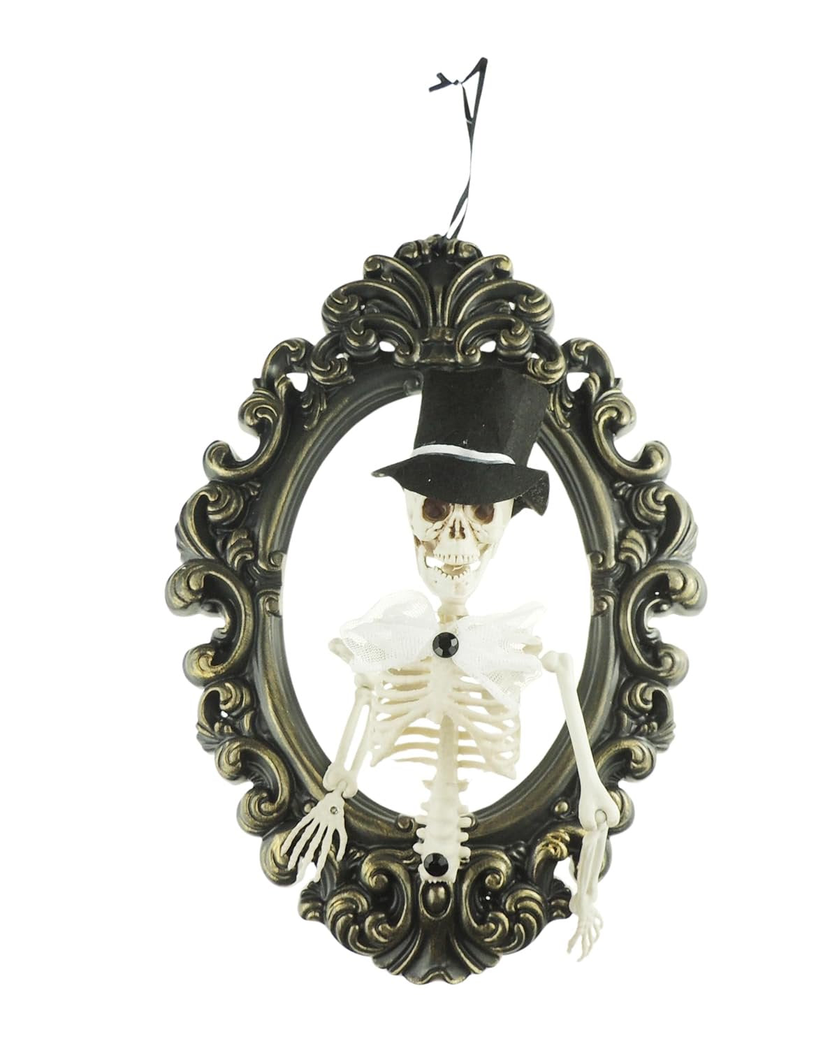 Spooky Ornate Black 3D Hollow Oval Skeleton Photo Frame Halloween Decor