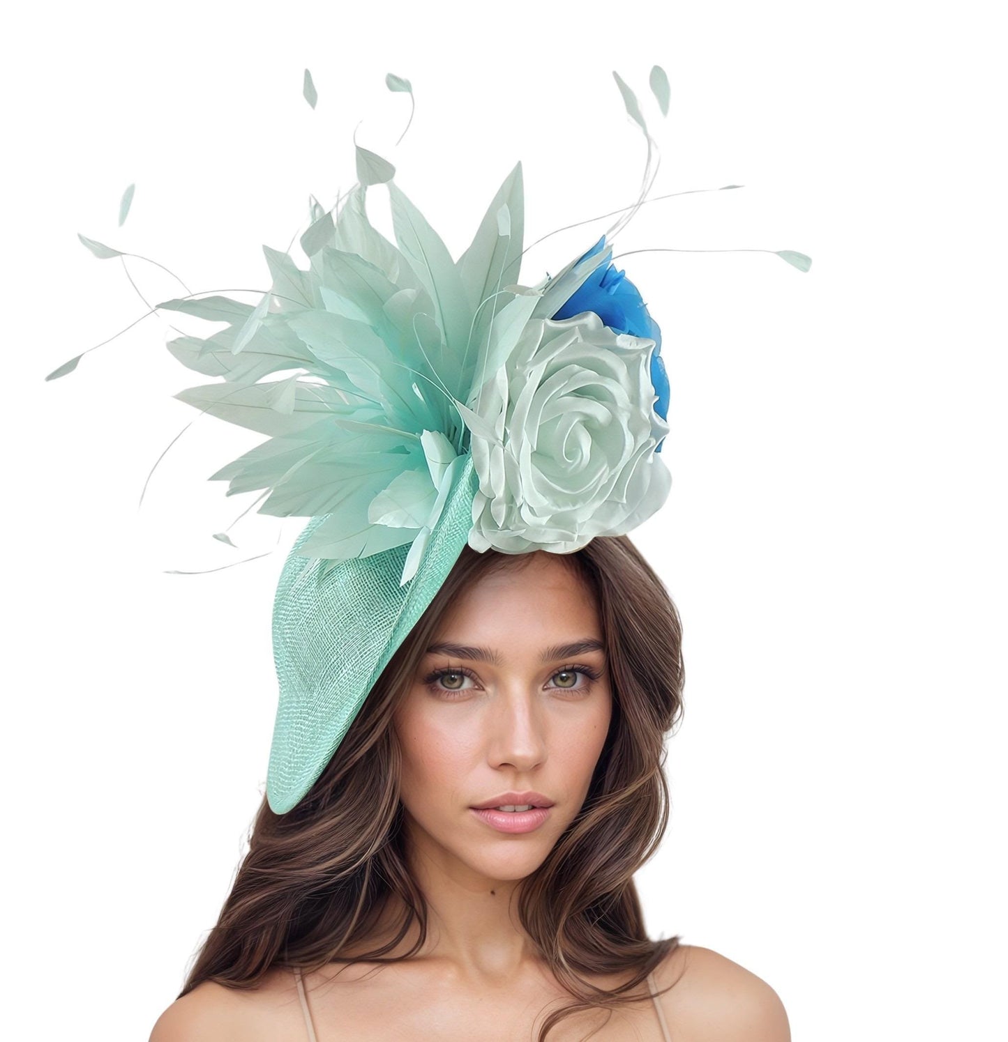 Aqua Dark Turquoise Blue Saucer Disc Kentucky Derby Fascinator Hat Ascot Wedding Hatinator Cocktail Formal Womens Races Tea Party Hats