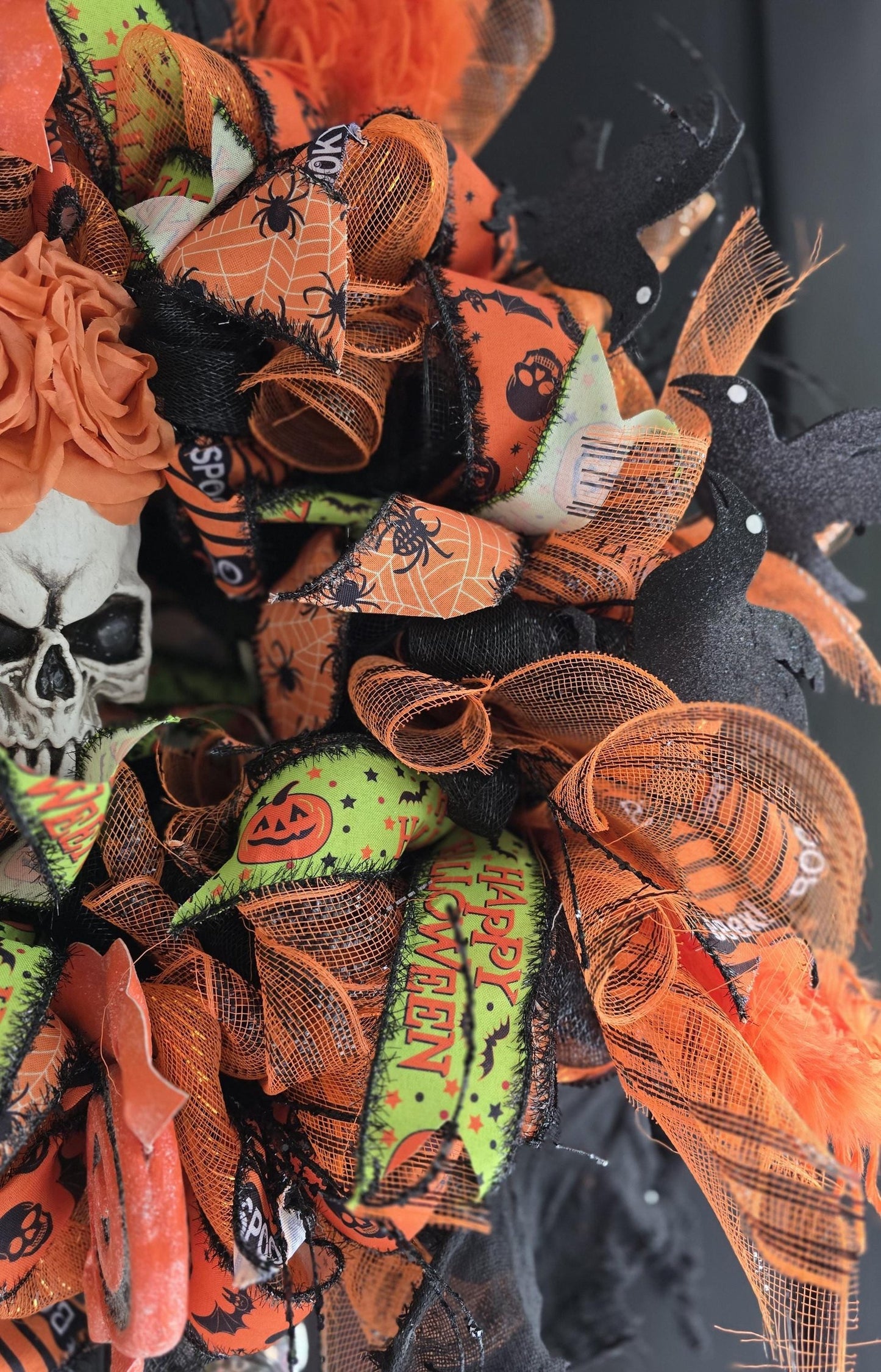 XL Oversized Halloween Front Door Wreath Hanger Skeleton SKELLY Skull Wall Porch Hanger Handmade House Home Decor Decorations Welcome Gothic