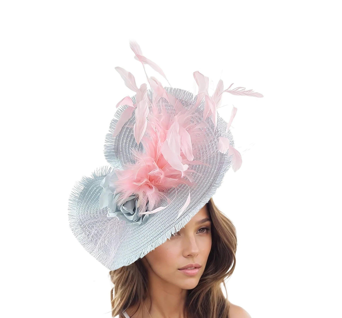 Baby Blue Candy Baby Pink Fascinator Hat Headpiece Ascot Kentucky Derby Oaks Weddings Tea Cocktail Party Horse Race Lunch Veil Church Pastel