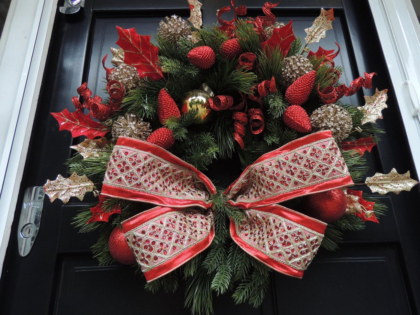 Luxury Christmas Wreath For Front Door, Fireplace Mantle, Luxury Home Decorations, Red Green Xmas, Winter Mantle Decor, Designer Wreath