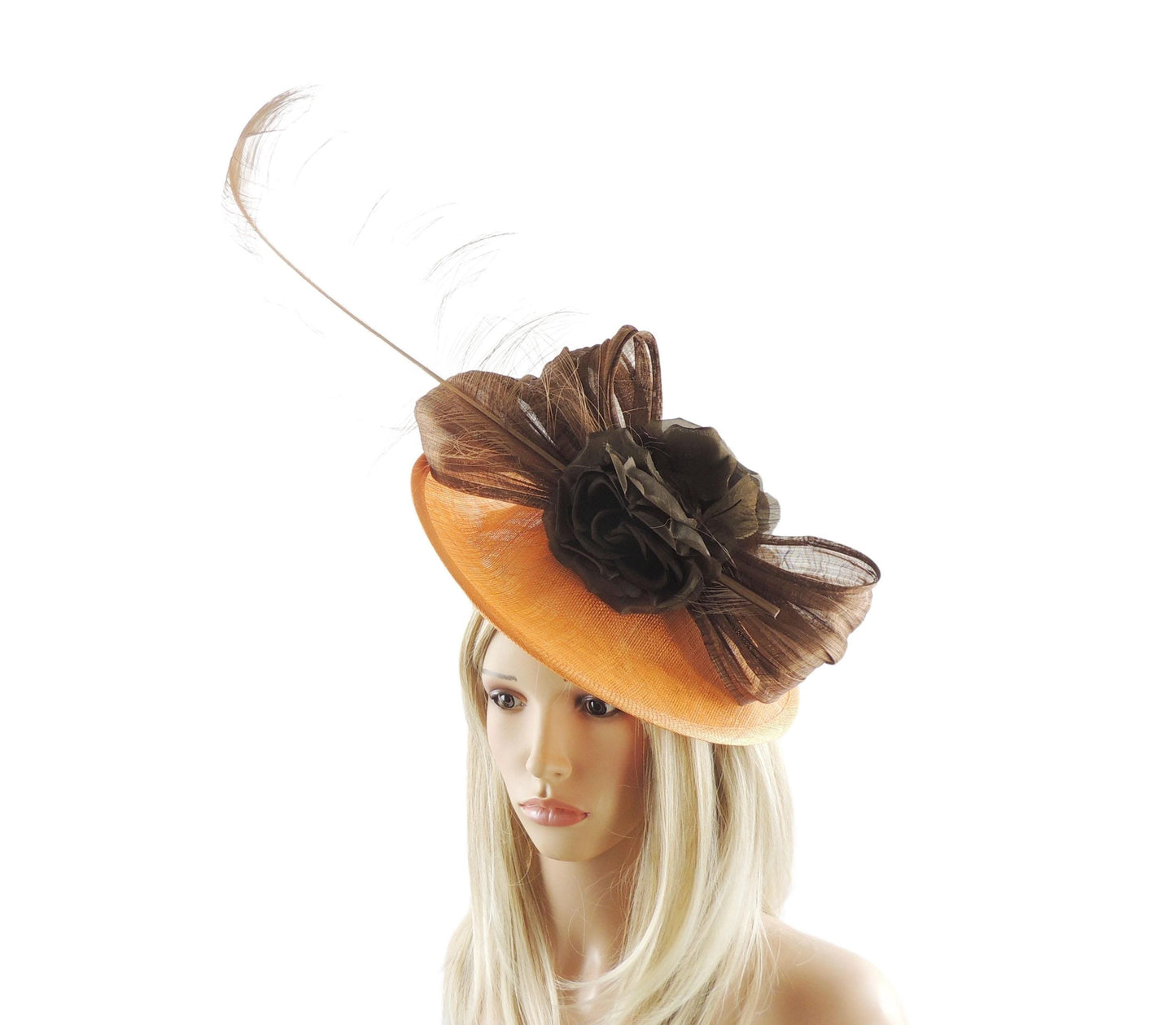 Chocolate Brown Orange Fascinator Hat Headband Kentucky Derby Oaks Wedding Ascot Formal Occasions Hair Bridal Tea Party Cocktail Fancy Dress