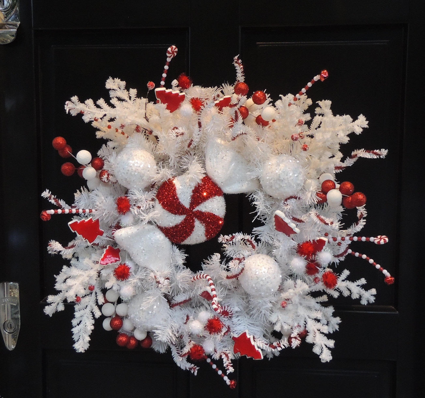 Luxury Candy Cane Red White Gum Ball Christmas Wreath Front Door Luxury Home Decorations Xmas Winter Mantle Decor Holiday Wreath Advent Swag