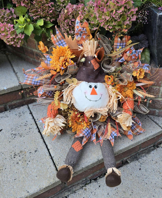 Large Autumn Fall Orange Scarecrow Harvest Front Door Wreath Luxury Rustic Wall Porch Hanger House Home Decor Decorations Thanksgiving Boho