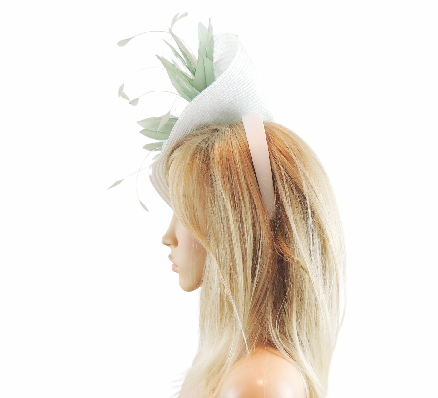 White Sage Green Saucer Disc Kentucky Derby Fascinator Hat Royal Ascot Wedding Hatinator Cocktail Formal Woman Races Party Headband