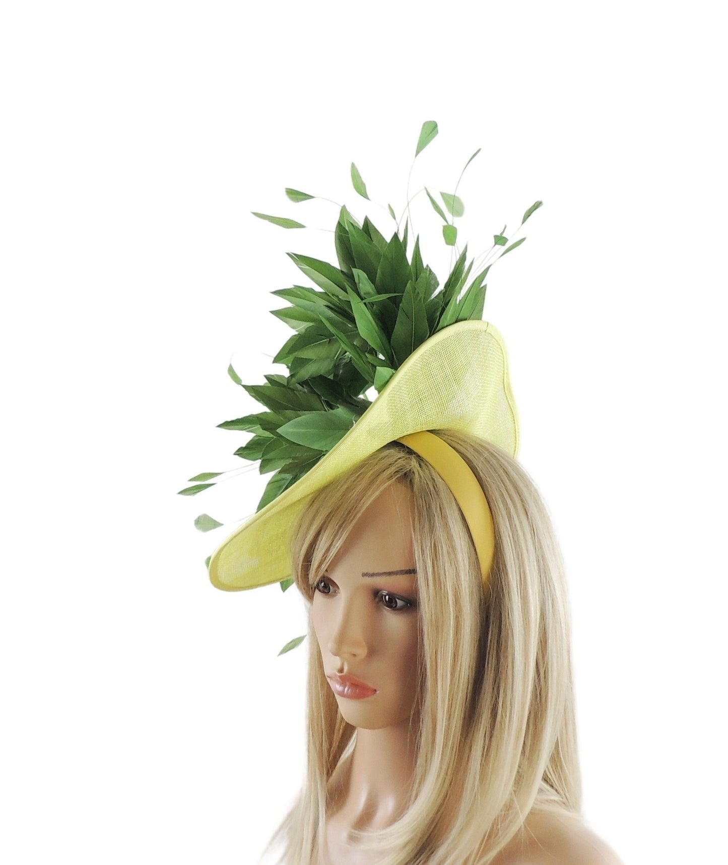 Lime Green Dark Forest Green Statement Feather Derby Ascot Fascinator Hat Weddings Cocktail Tea Party Woman Headband Formal SALE