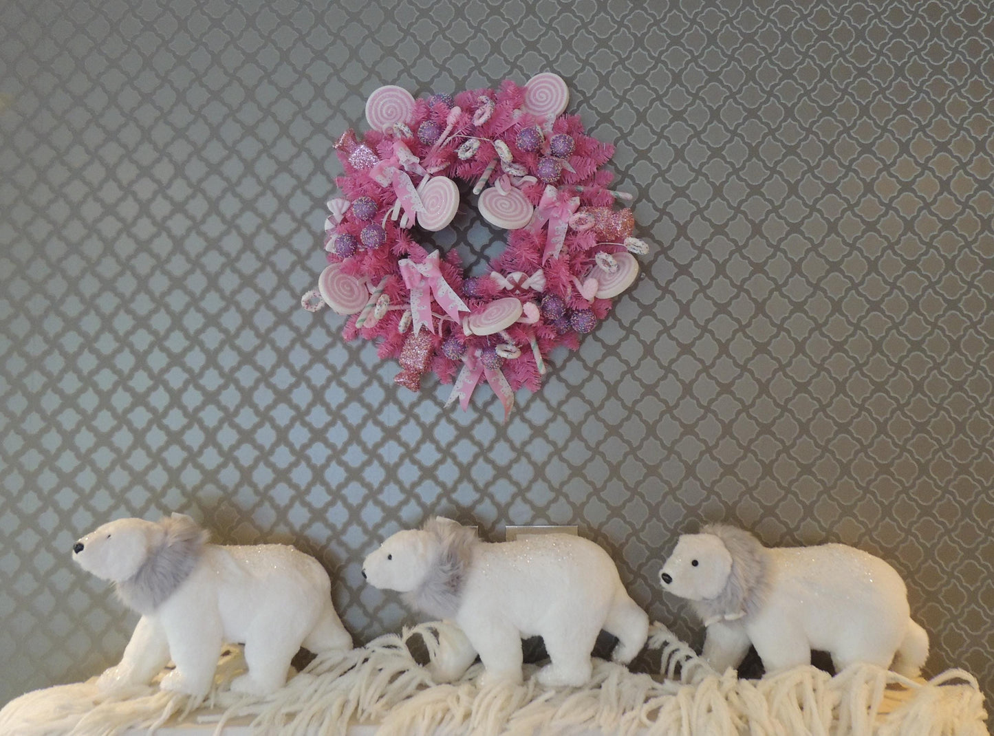 Luxury Pink Candy Shop Christmas Wreath Winter Outside Holiday Front Door Porch Wall Hanger Mantle Home Decor Decoration Designer Gift Cute