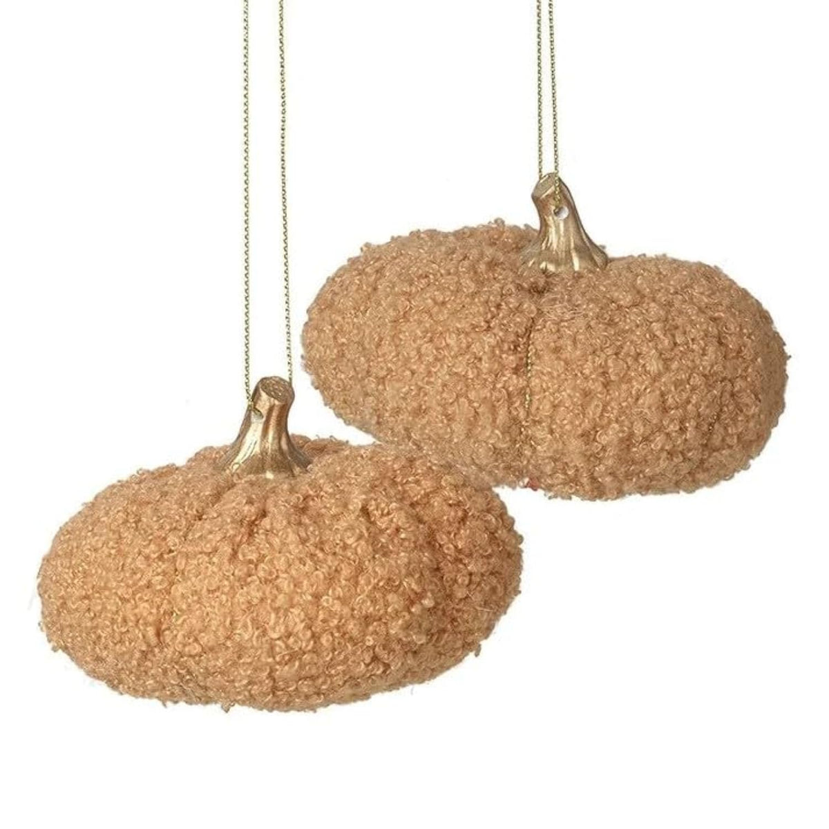 Boucle Plush Pumpkin Hanging Ornaments Light Orange Set of 2