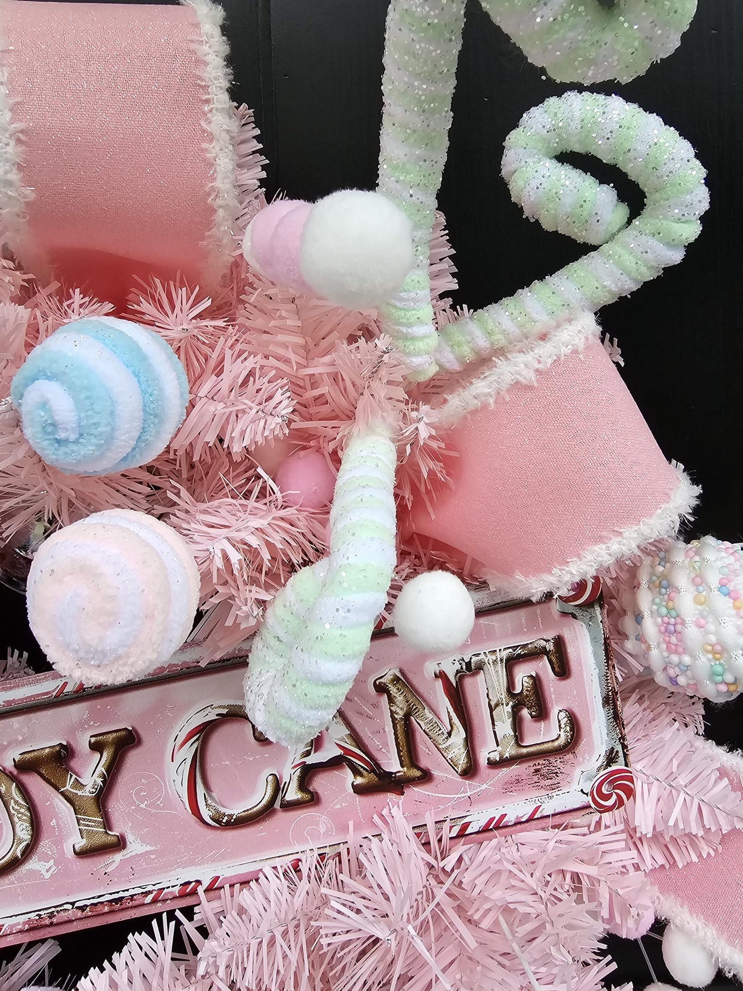 Luxury Candy Shop Pink Pastel Sweets Christmas Wreath Front Door Luxury Home Decorations Xmas Winter Mantle Decor Holiday Wreath Advent Swag